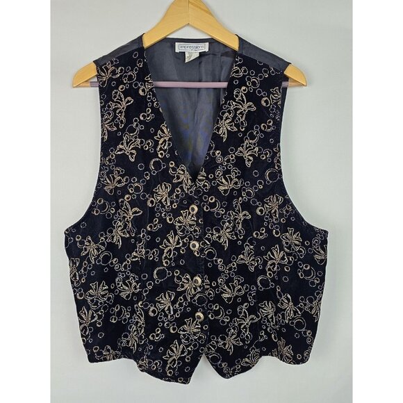 Impressions of California Vintage Christmas Vest Size XL Black Glitter Bows - Picture 1 of 8